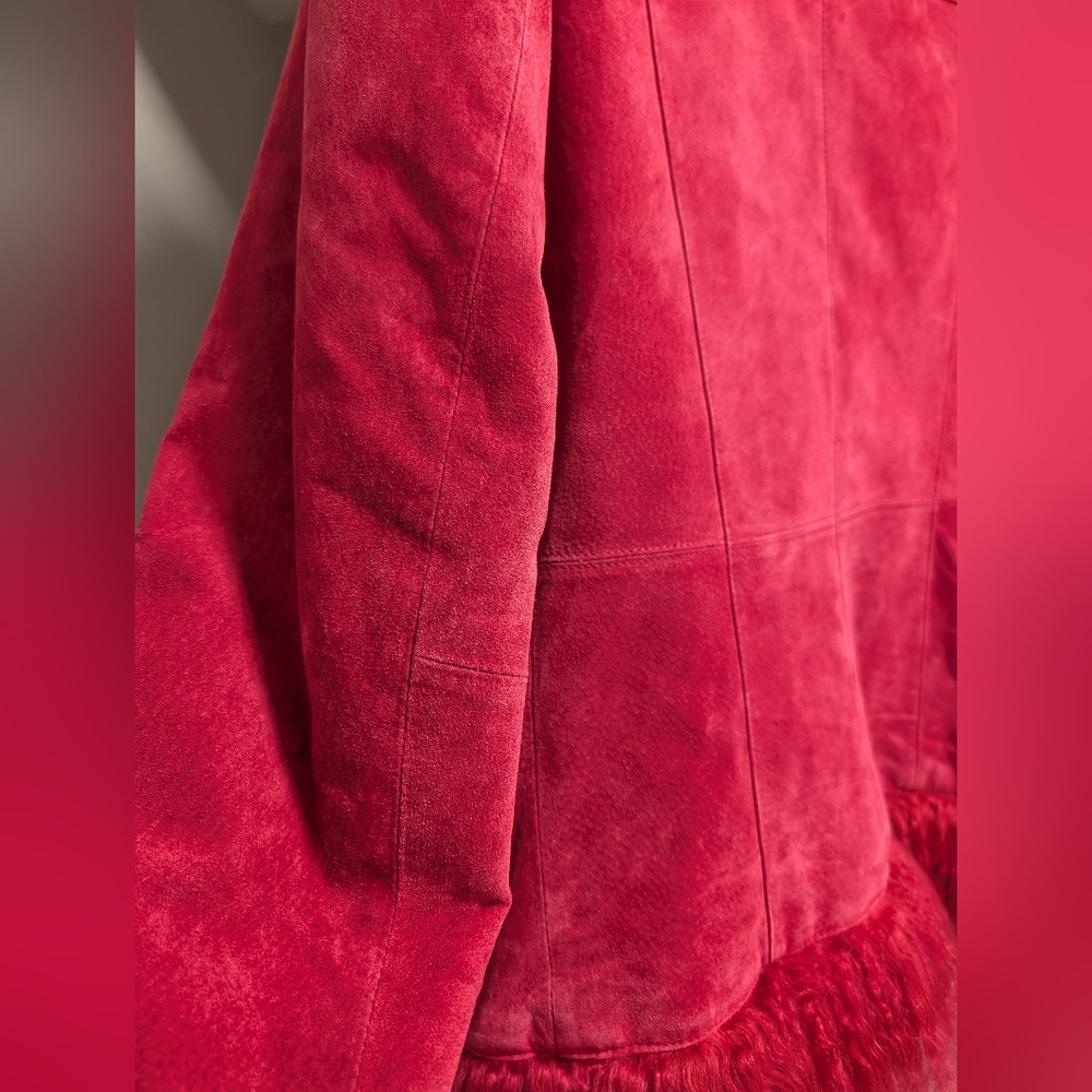 90s Danier Penny Lane Jacket - Pink Suede With Mongolian Wool Trim - Picture 9 of 13